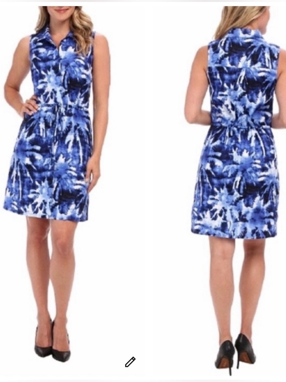 Tommy Bahama Blue White Tie-Dye Celeste Palm Linen Sleeveless Shirtdress XS